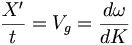 \frac{X'}{t} = V_g = \frac{d\omega}{dK} \,