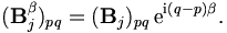  
(\mathbf{B}_j^\beta)_{pq} = (\mathbf{B}_j)_{pq} \, \mathrm{e}^{\mathrm{i}(q-p) \beta}.
