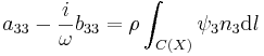  a_{33} - \frac{i}{\omega} b_{33} = \rho \int_{C(X)} \psi_3 n_3 \mathrm{d}l 