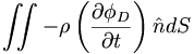  \iint - \rho \left( \frac{\partial\phi_D}{\partial t} \right) \hat{n} dS 