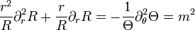 \frac{r^2}{R}\partial_r^2 R + \frac{r}{R}\partial_r R = - \frac{1}{\Theta}\partial_\theta^2 \Theta = m^2 
