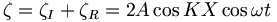 \zeta = \zeta_I + \zeta_R = 2 A \cos K X \cos \omega t \,