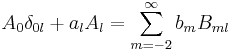 
A_{0}\delta_{0l}+a_{l}A_{l}
=\sum_{m=-2}^{\infty}b_{m}B_{ml}
