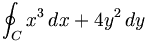 \oint_{C} x^3\, dx + 4y^2\, dy