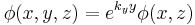 \phi(x,y,z)=e^{k_y y}\phi(x,z)