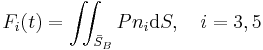  F_i(t) = \iint_{\bar{S}_B} P n_i \mathrm{d}S, \quad i = 3,5 \, 