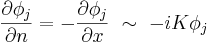 \frac{\partial\phi_j}{\partial n} = - \frac{\partial \phi_j}{\partial x} \ \sim \ - iK\phi_j \,
