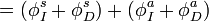  = (\phi^s_I + \phi^s_D) + (\phi^a_I + \phi^a_D) 