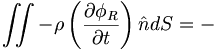  \iint - \rho \left( \frac{\partial\phi_R}{\partial t} \right) \hat{n} dS = - 