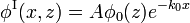 \phi^{\mathrm{I}}(x,z)=A \phi_0(z) e^{-k_0 x}