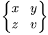 \begin{Bmatrix} x & y \\ z & v
\end{Bmatrix}