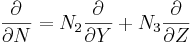  \frac{\partial}{\partial N} = N_2 \frac{\partial}{\partial Y} + N_3 \frac{\partial}{\partial Z} 