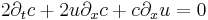 2\partial_t c + 2u\partial_x c + c\partial_x u = 0 
